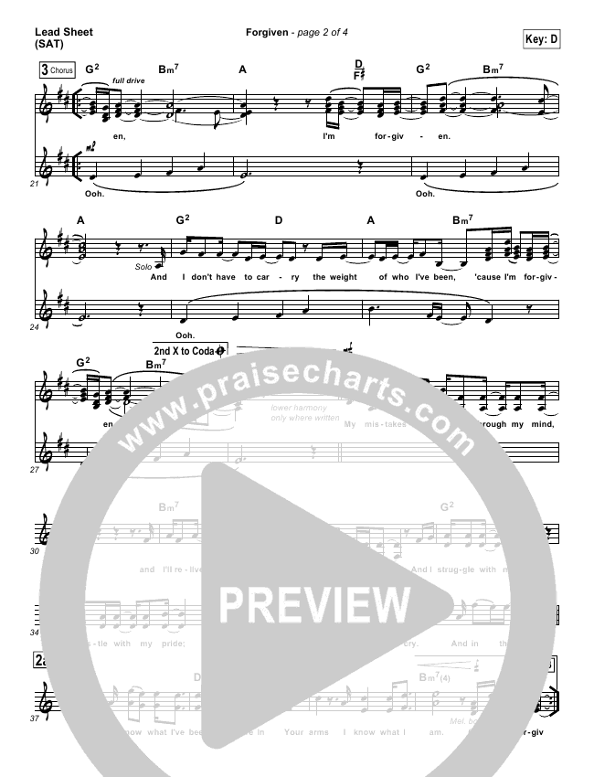 Forgiven Lead Sheet Sat Sanctus Real Praisecharts