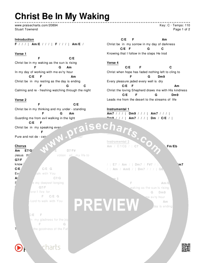 Christ Be In My Waking Chords & Lyrics (Stuart Townend)