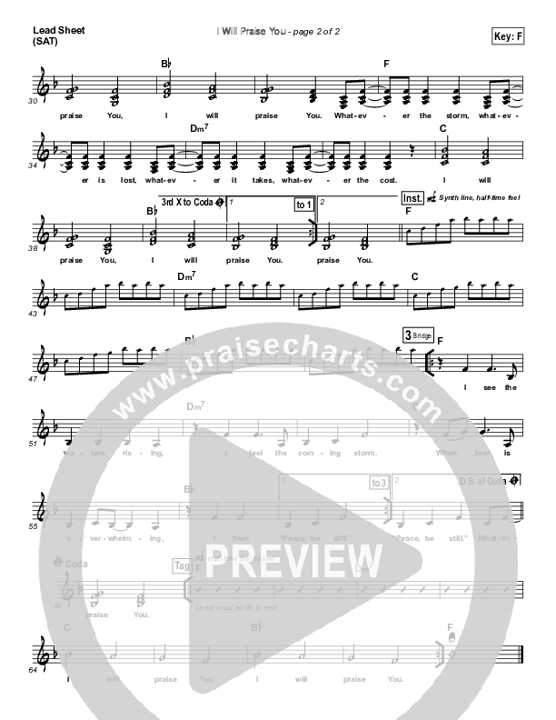 I Will Praise You  Lead Sheet (Rebecca St. James)