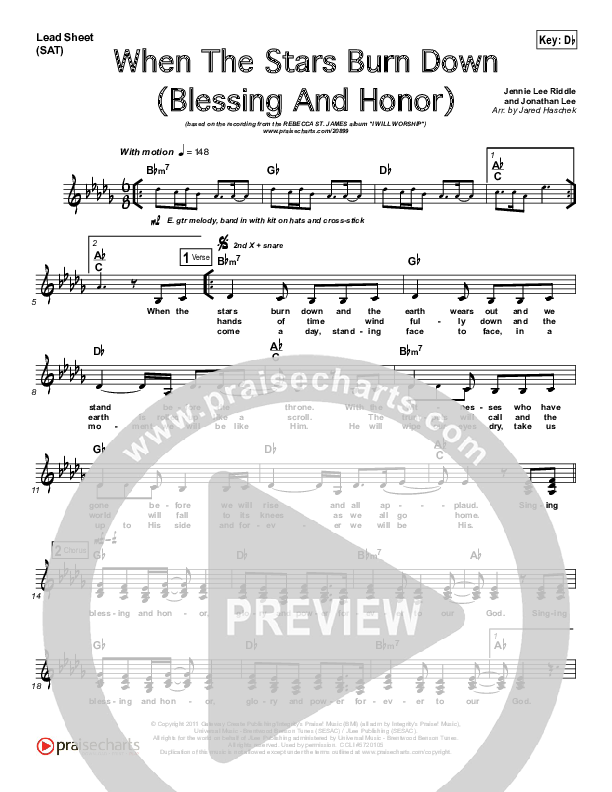 When The Stars Burn Down Lead Sheet (SAT) (Rebecca St. James)