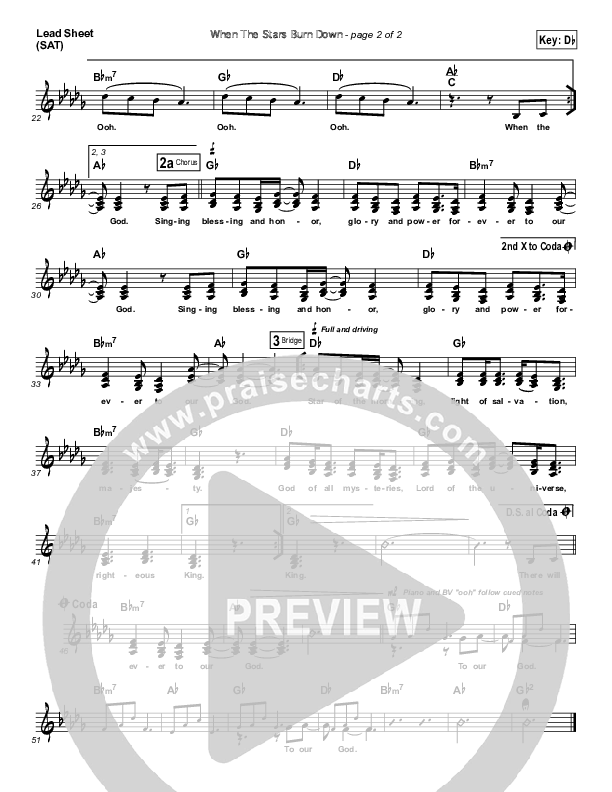 When The Stars Burn Down Lead Sheet (SAT) (Rebecca St. James)