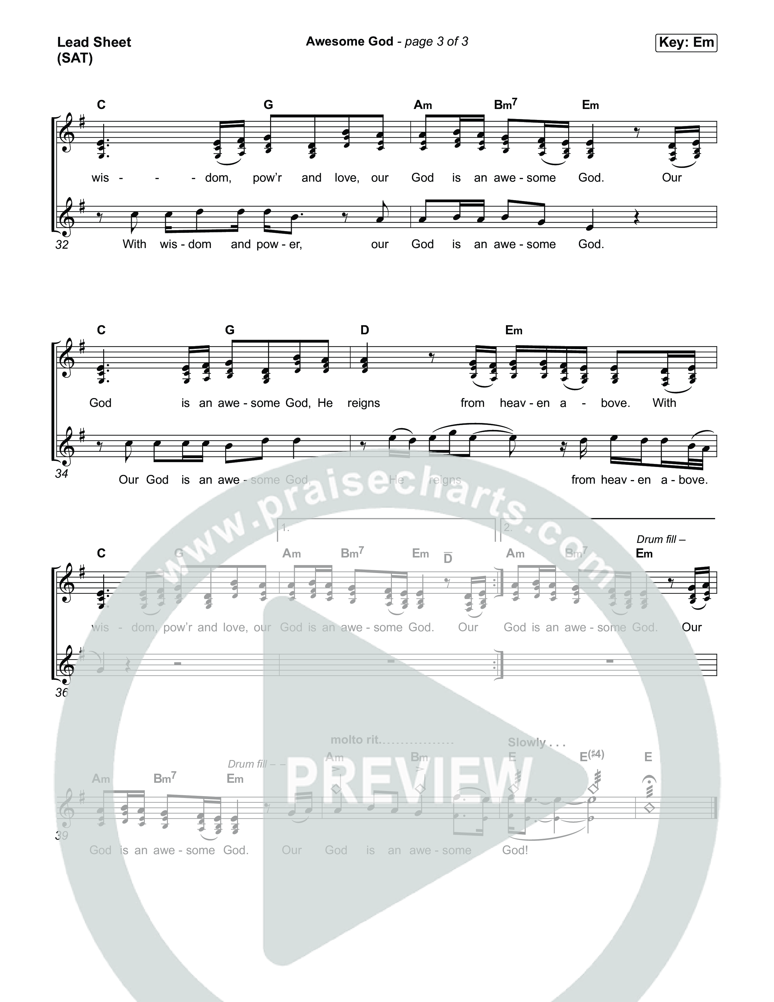 Awesome God Lead Sheet (SAT) (Michael W. Smith)