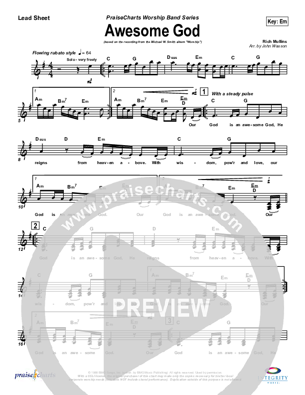 Awesome God Lead Sheet (SAT) (Michael W. Smith)