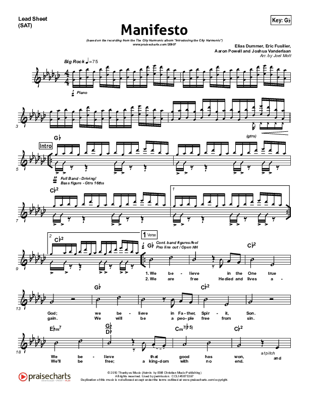 Manifesto Lead Sheet (SAT) (City Harmonic)
