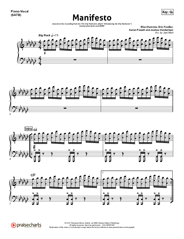 Manifesto Piano/Vocal (SATB) (City Harmonic)