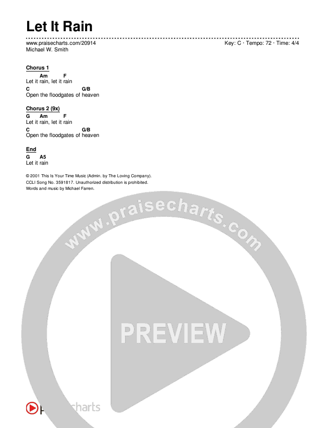 Let It Rain Chords & Lyrics (Michael W. Smith)