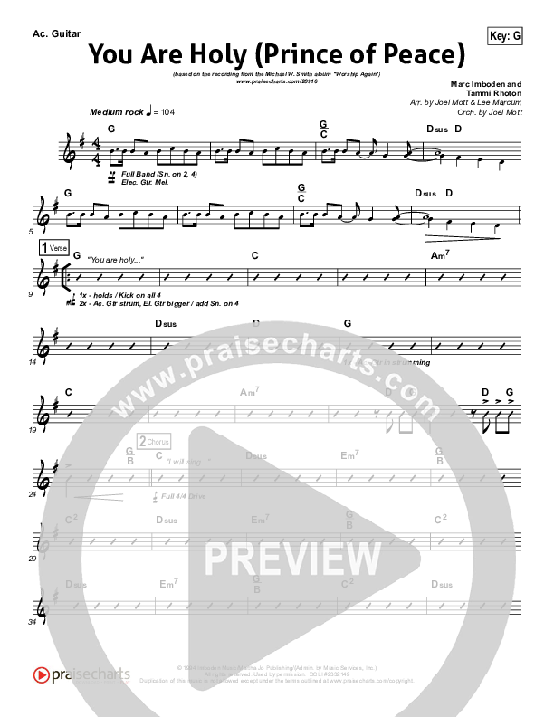 You Are Holy (Prince of Peace) Rhythm Chart (Michael W. Smith)