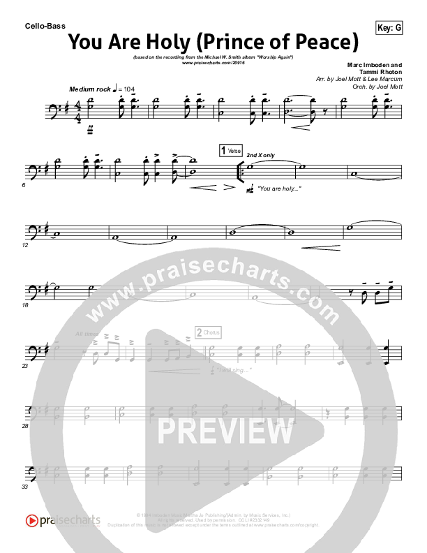 You Are Holy (Prince of Peace) Cello/Bass (Michael W. Smith)