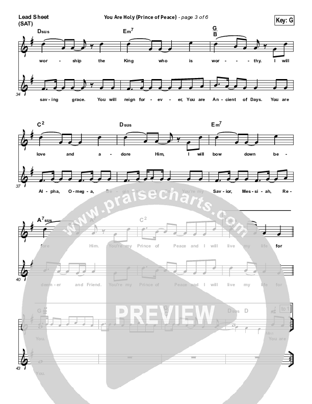 You Are Holy (Prince of Peace) Lead Sheet (Michael W. Smith)