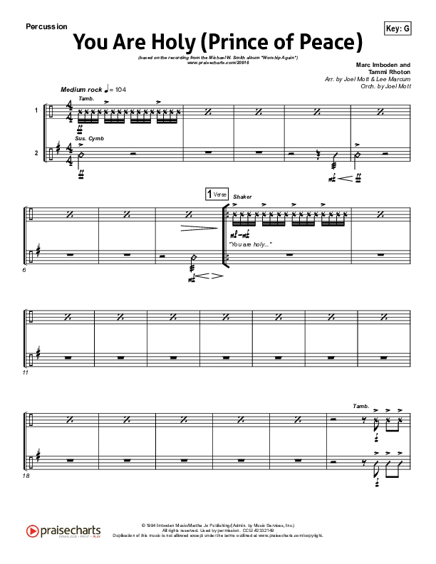 You Are Holy (Prince of Peace) Percussion (Michael W. Smith)