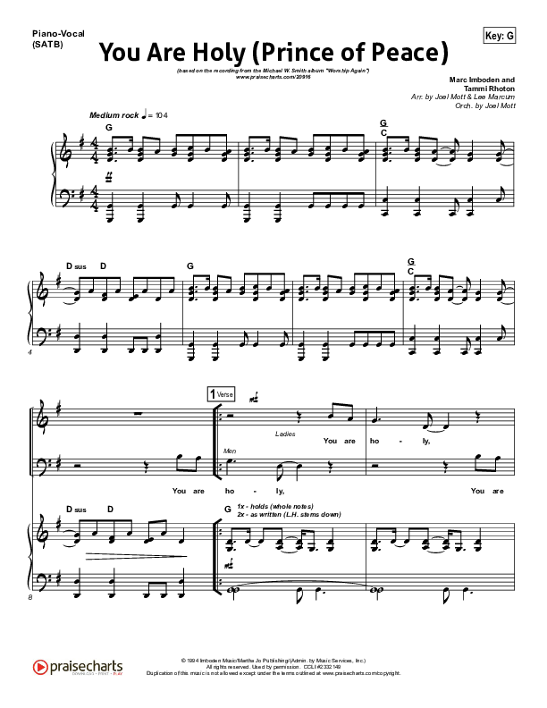 You Are Holy (Prince of Peace) Piano/Vocal (Michael W. Smith)