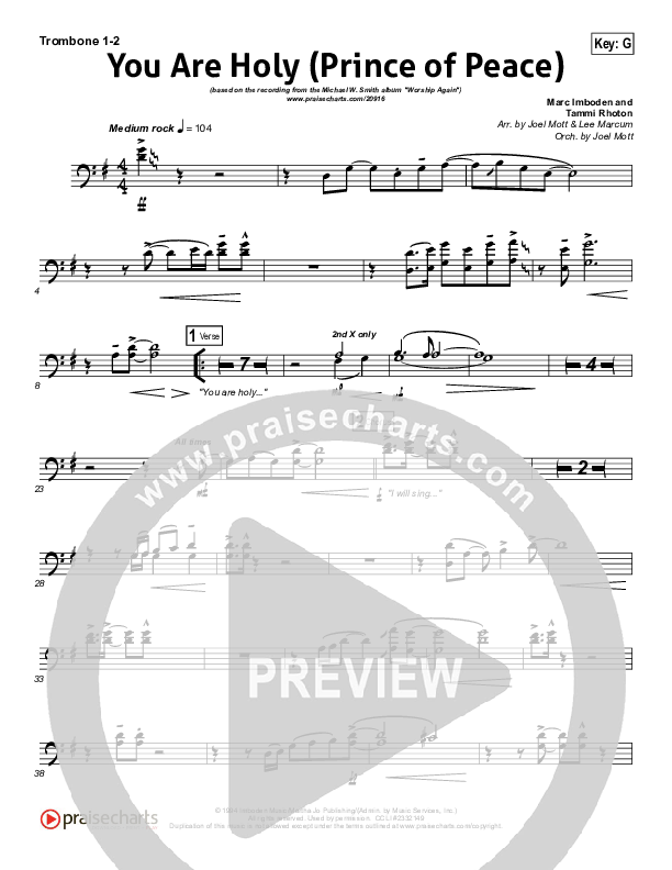 You Are Holy (Prince of Peace) Trombone 1/2 (Michael W. Smith)
