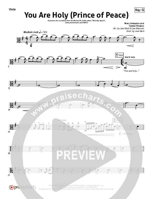 You Are Holy (Prince of Peace) Viola (Michael W. Smith)