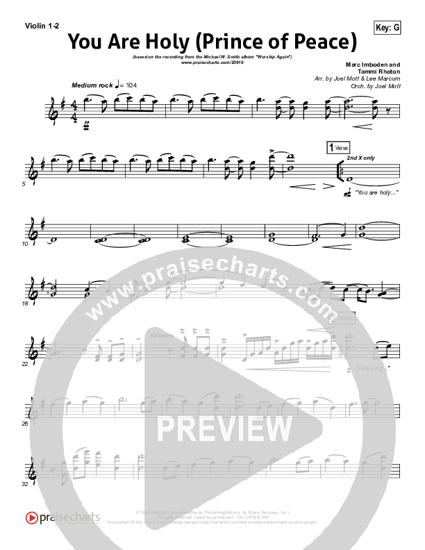 You Are Holy (Prince of Peace) Violin 1/2 (Michael W. Smith)