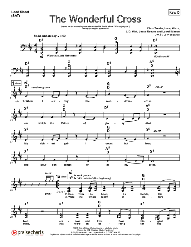 The Wonderful Cross Lead (SAT) (Michael W. Smith)