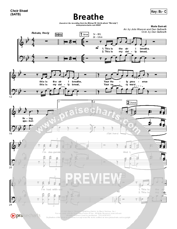 Breathe Choir Vocals (SATB) (Michael W. Smith)