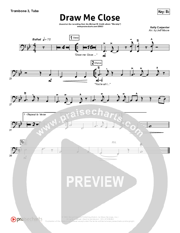 Draw Me Close Trombone 3/Tuba (Michael W. Smith)