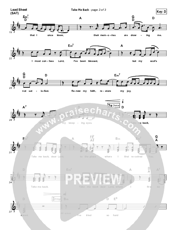 Take Me Back Lead Sheet (SAT) (Andrae Crouch)