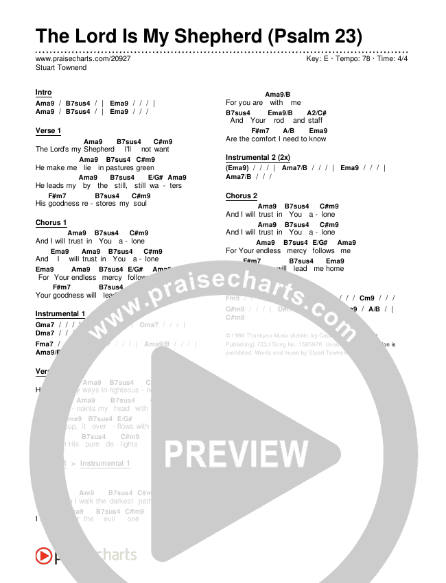 The Lord Is My Shepherd (Psalm 23) Chords & Lyrics (Stuart Townend)