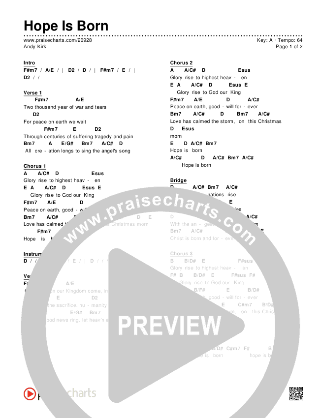 Hope Is Born Chords & Lyrics (Andy Kirk)