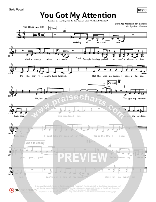 You Got My Attention Lead Sheet (Dara Maclean)