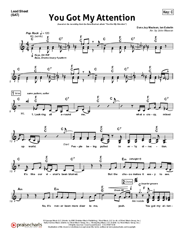 You Got My Attention Lead Sheet (SAT) (Dara Maclean)