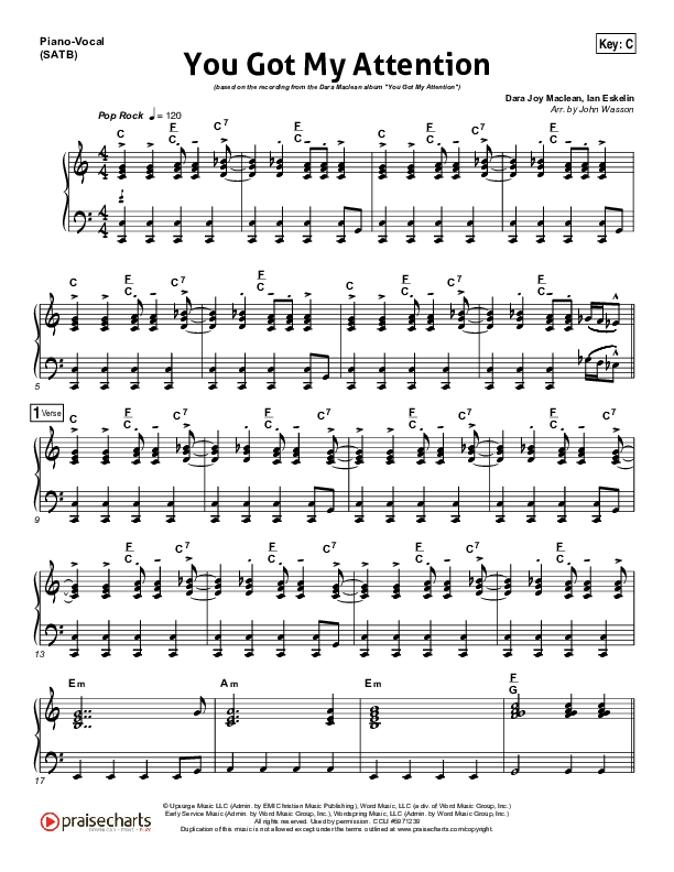 You Got My Attention Piano/Vocal (SATB) (Dara Maclean)