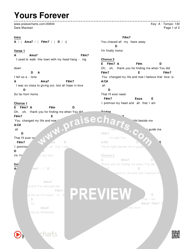 Yours Forever Chords & Lyrics (Dara Maclean)