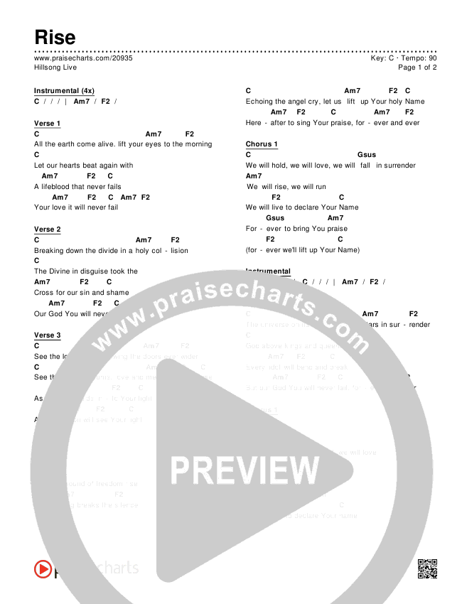 Rise Chords (Hillsong Worship) - PraiseCharts