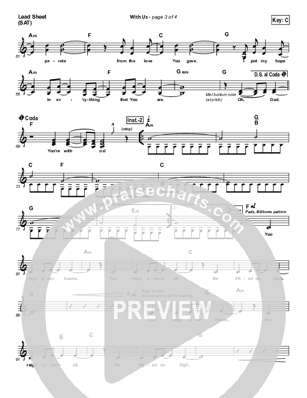 With Us Lead Sheet (SAT) (Hillsong Worship)
