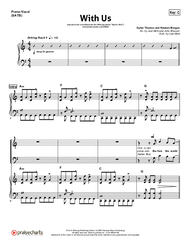 With Us Piano/Vocal (SATB) (Hillsong Worship)