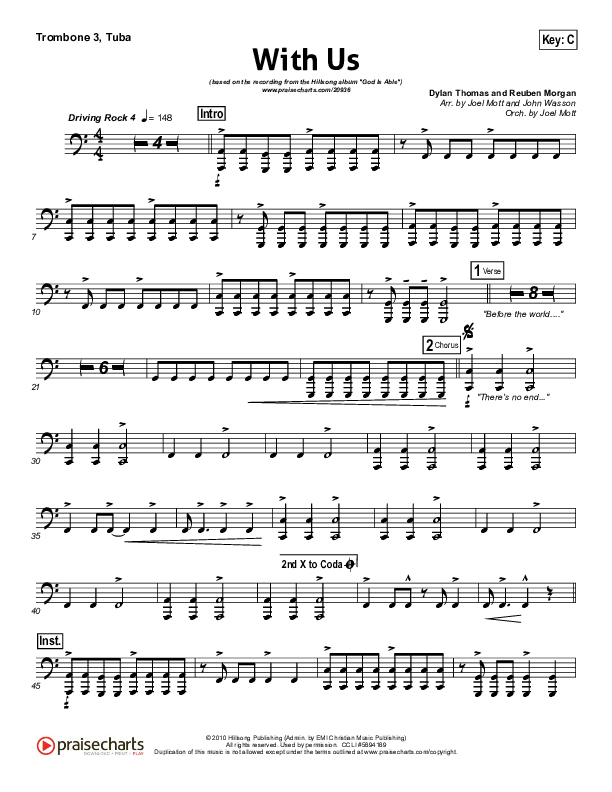 With Us Trombone 3/Tuba (Hillsong Worship)