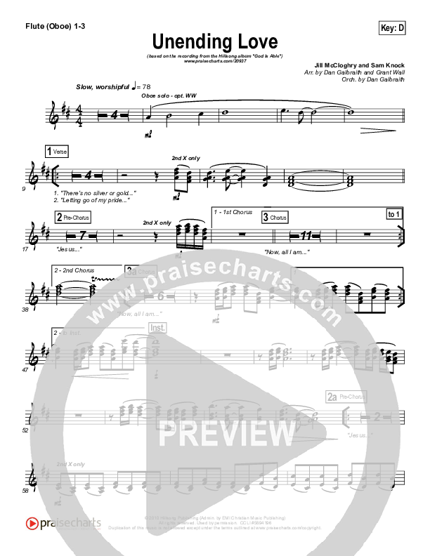 Unending Love Flute/Oboe 1/2/3 (Hillsong Worship)