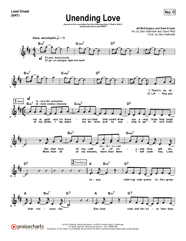 Unending Love Lead Sheet (Hillsong Worship)