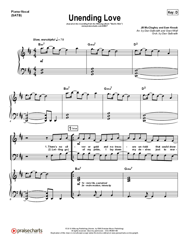 Unending Love Piano/Vocal (Hillsong Worship)