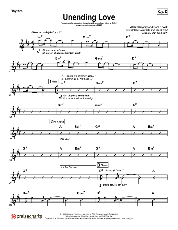 Unending Love Rhythm Chart (Hillsong Worship)