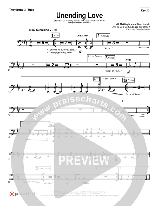 Unending Love Trombone 3/Tuba (Hillsong Worship)