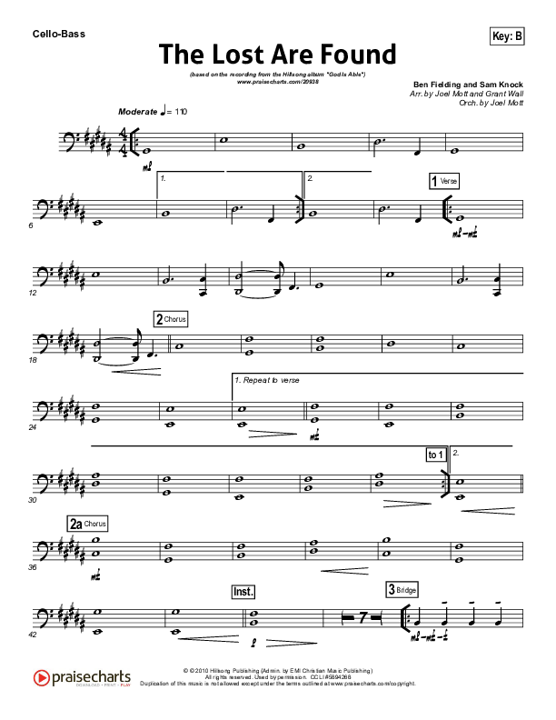 The Lost Are Found Cello/Bass (Hillsong Worship)