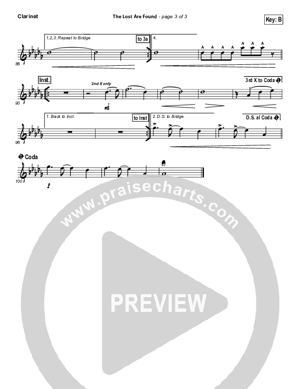 The Lost Are Found Clarinet (Hillsong Worship)