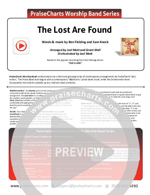 The Lost Are Found Cover Sheet (Hillsong Worship)