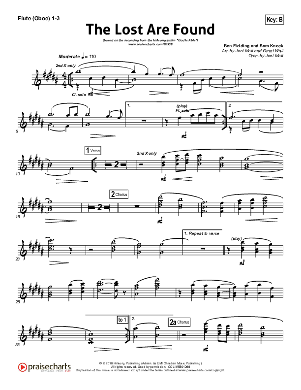 The Lost Are Found Flute/Oboe 1/2/3 (Hillsong Worship)