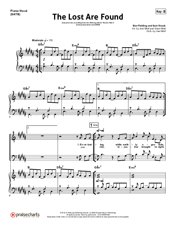 The Lost Are Found Piano/Vocal (SATB) (Hillsong Worship)