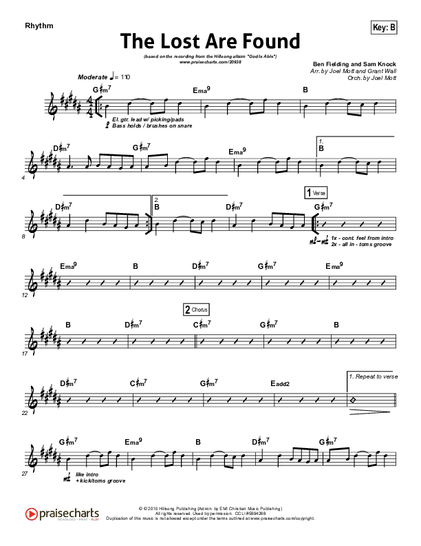 The Lost Are Found Rhythm Chart (Hillsong Worship)