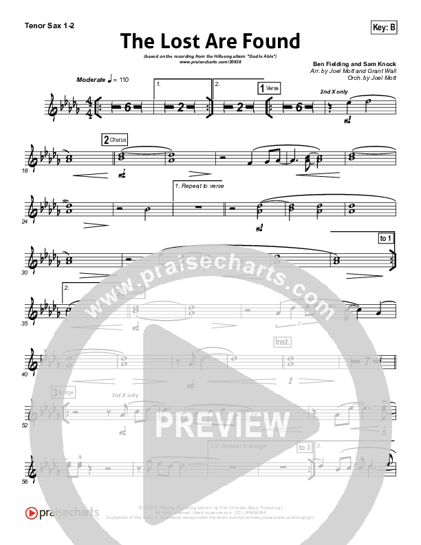 The Lost Are Found Tenor Sax 1/2 (Hillsong Worship)