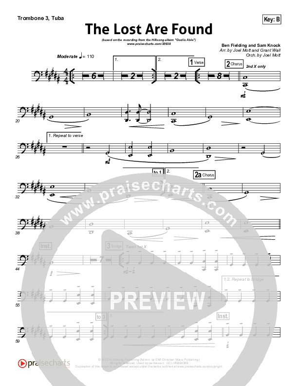 The Lost Are Found Trombone 3/Tuba (Hillsong Worship)