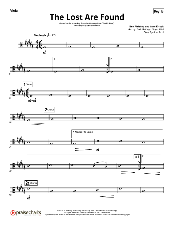 The Lost Are Found Viola (Hillsong Worship)