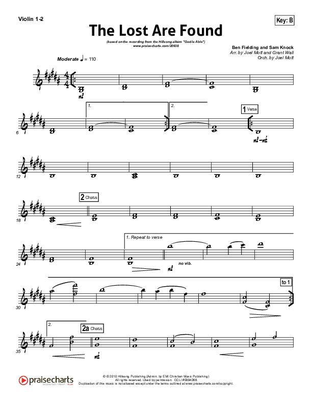 The Lost Are Found Violin 1/2 (Hillsong Worship)
