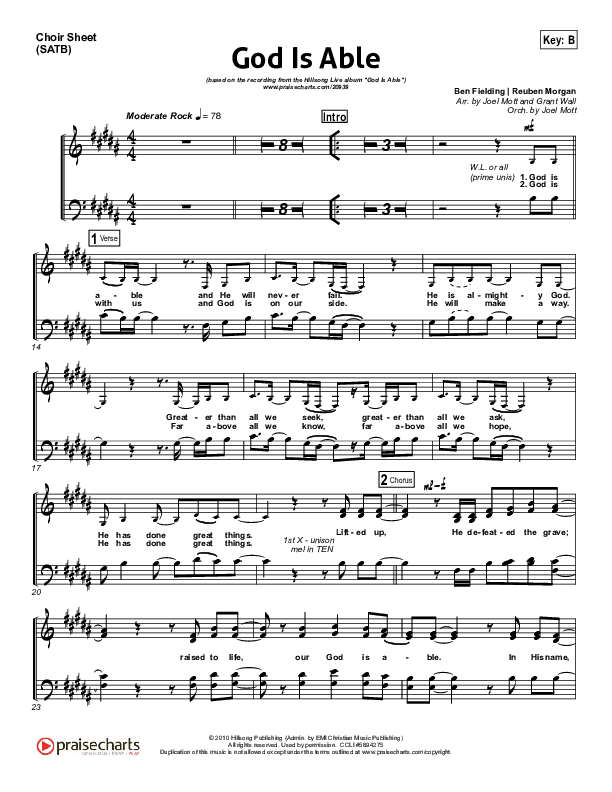 God Is Able Choir Sheet (SATB) (Hillsong Worship)