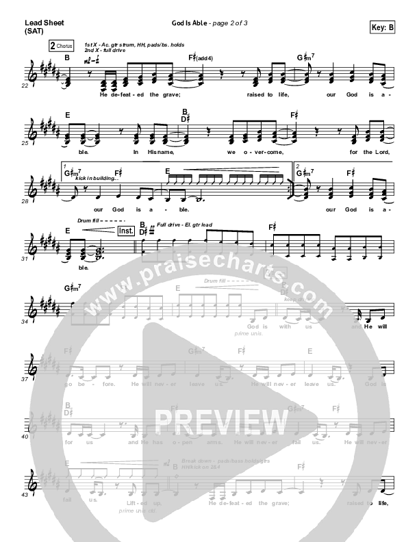 God Is Able Lead Sheet (SAT) (Hillsong Worship)