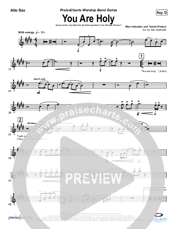 You Are Holy (Prince of Peace) Alto Sax (Newsong)